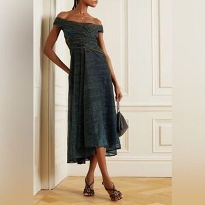 Talbot Runhof Dress Draped Metallic Voile Midi Sz 2